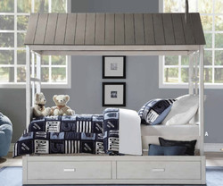  Beckett Tree House Bed in Weathered White and Gray Trim