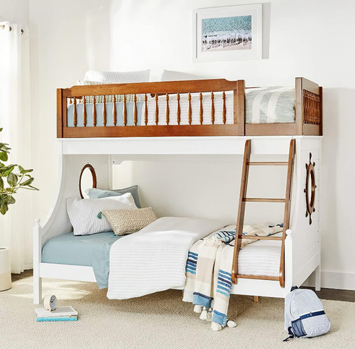Nautical White Oak Brown Twin Full Bunk