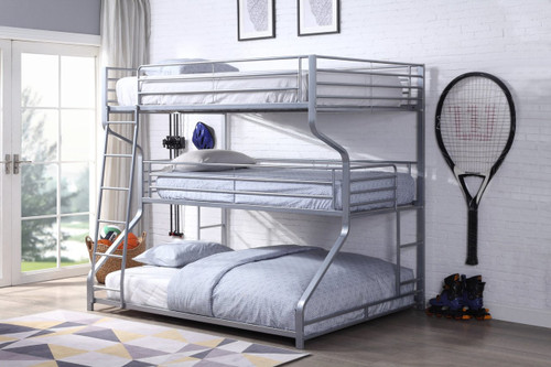 3 Tier XL Full Twin Queen Bunk Bed in Silver