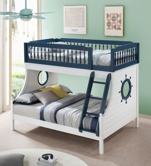Nautical White Blue Twin Full Bunk