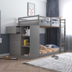 Hector Gray Twin Bunk  w/ Storage Cabinet 