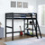 Twin Workstation Loft Bed with Shelf Below in Black