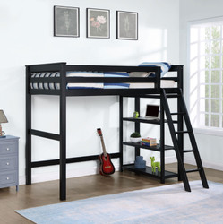 Twin Workstation Loft Bed with Shelf Below in Black