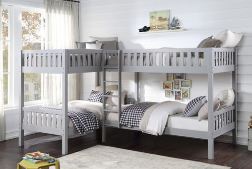 Glendale L Shaped 4 Person Twin Bunk in Gray