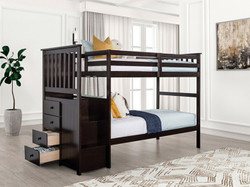 Enzo Twin Bunk Bed w/ Stairway in Espresso