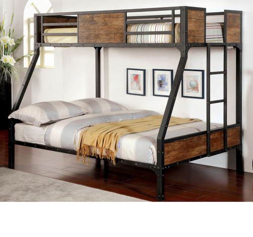 Furniture of America Industrial Metal Wood Twin Full Bunk Bed 