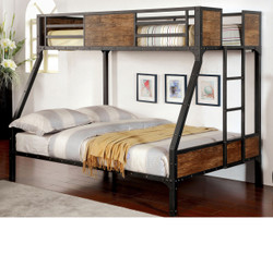 Furniture of America Industrial Metal Wood Twin Full Bunk Bed 