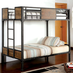 Furniture of America Industrial Metal Wood Twin over Twin Bunk Bed