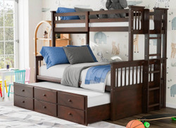 Twin Full Bunk Bed w/ Trundle and Drawers - Walnut Espresso