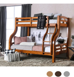 Oak Finish Wood Twin over Full Bunk