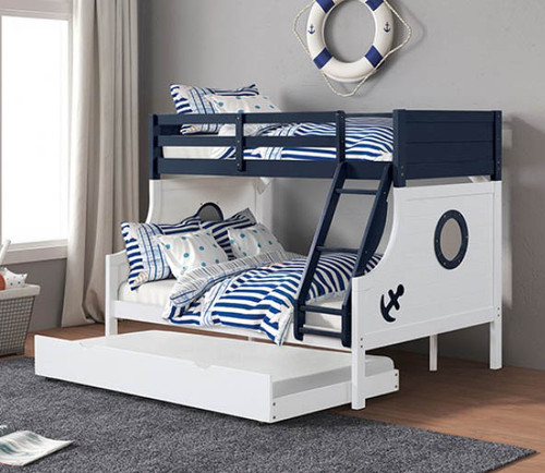 Nautical Theme Twin Full Bunk Bed in Blue and White