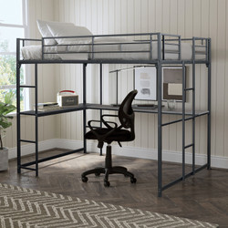 Full Size Loft Bed with Workstation in Black