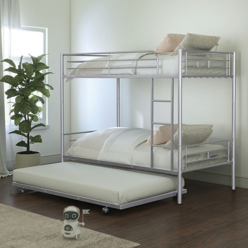 Twin Bunk Bed with Pull out Trundle in Silver