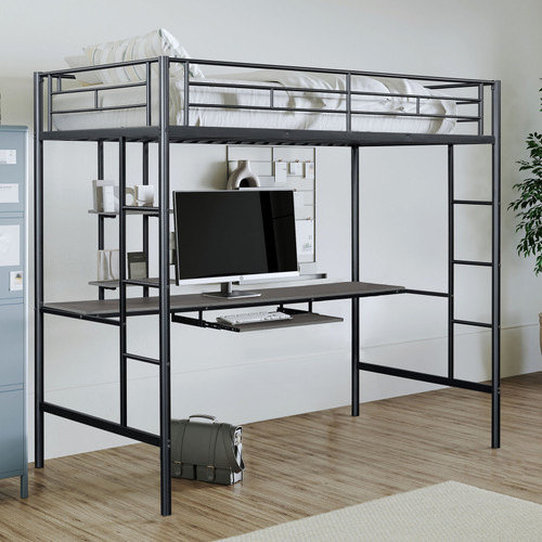 Twin Loft Bed w/ Workstation in Black