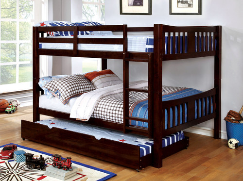 Convertible Felix Wood Full Bunk with Trundle Dark Walnut
