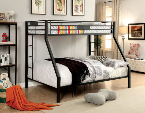 Brady Long Twin over Queen Black Bunk| Furniture of America BK939TQ 