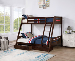 Twin over Full Bunk Bed with Drawers in Espresso