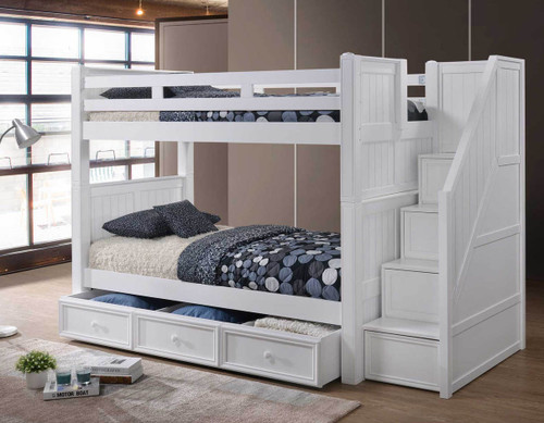 White Twin Bunk with Stairway Storage