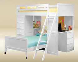 White Bead Board Twin Bed with Desk Below