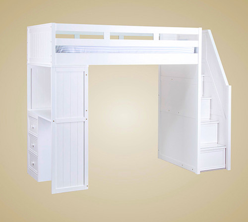 Twin Loft with Built-in Desk and Stairs with Drawers