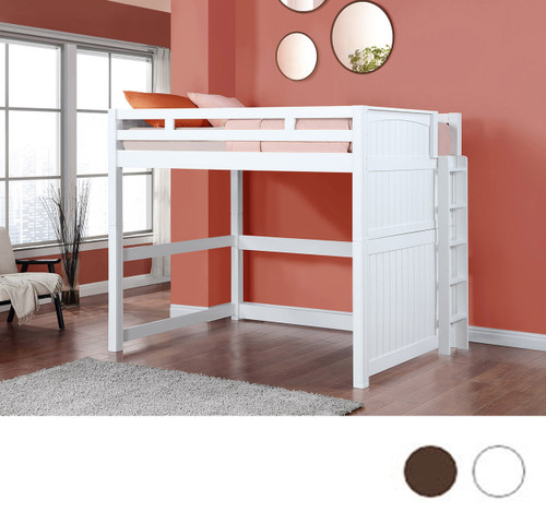 High Full Loft Bed with Panel in White