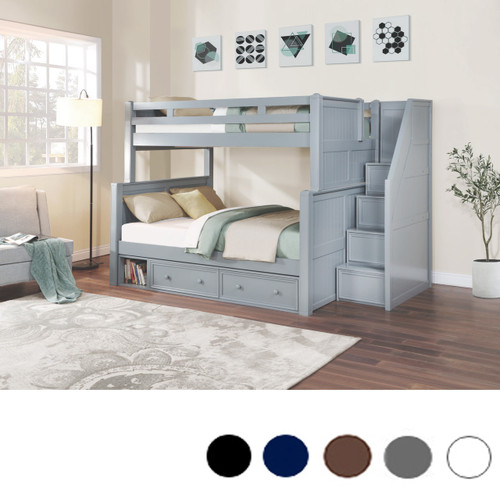 Extra Long Full over Queen Bunk Bed w/ Storage Stairs