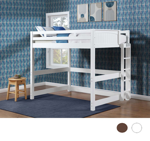 Dillon Coastal Twin XL Loft Bed with Straight Ladder on End in White 