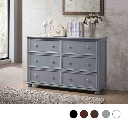 Dillon Bead Board 6-Drawer Dresser in Gray Finish