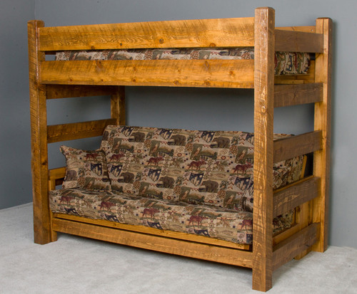 Lodge Twin Futon Barnwood Bunk in Honey Pine