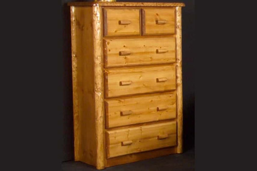 Log Rustic Wood 6-Drawer Chest in Honey Pine